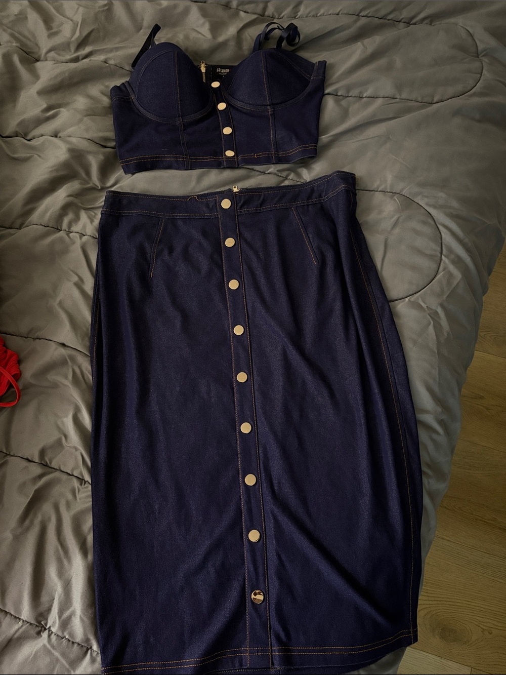 Fashion Nova Navy Button-Front Midi Skirt Set